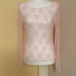 Unbranded Sheer Pink Lace Long-Sleeve Women's Top